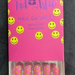 Pink Nail Dashes with Smiley Faces